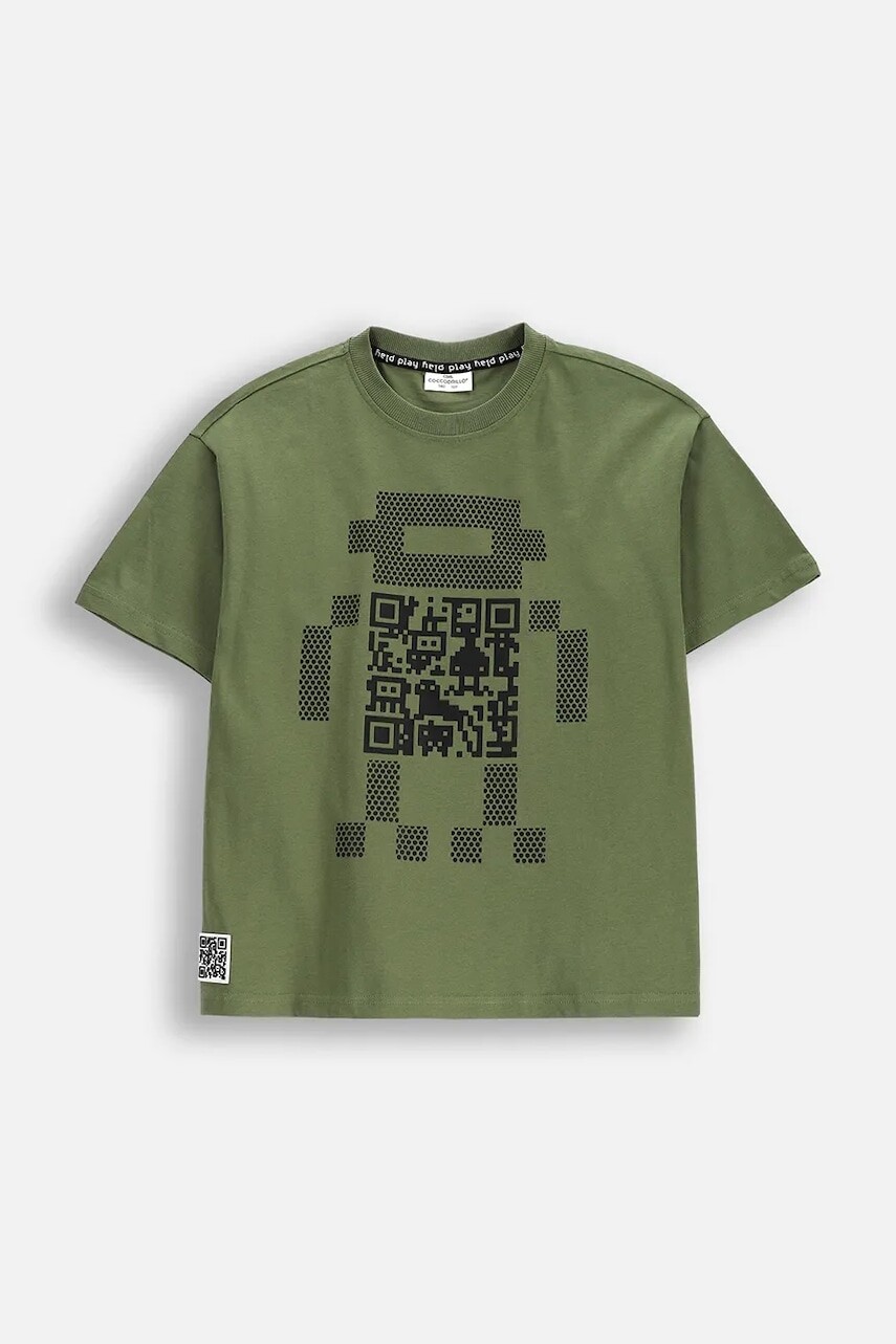 Detské bavlnené tričko Coccodrillo zelená farba, s potlačou, GAMER BOY JUNIOR