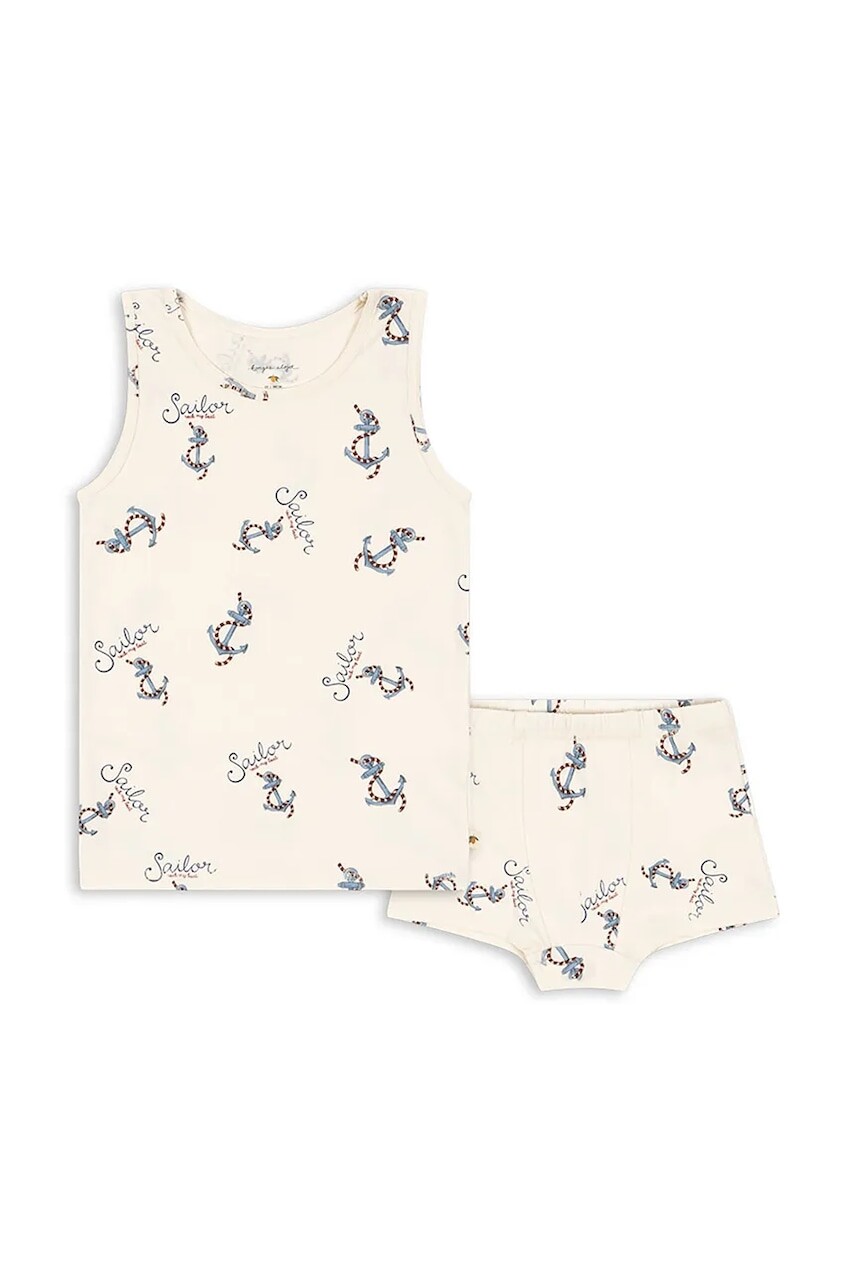 Pyžamo Konges Sløjd BASIC TANK UNDERWEAR SET GOTS béžová farba, vzorované, KS103382