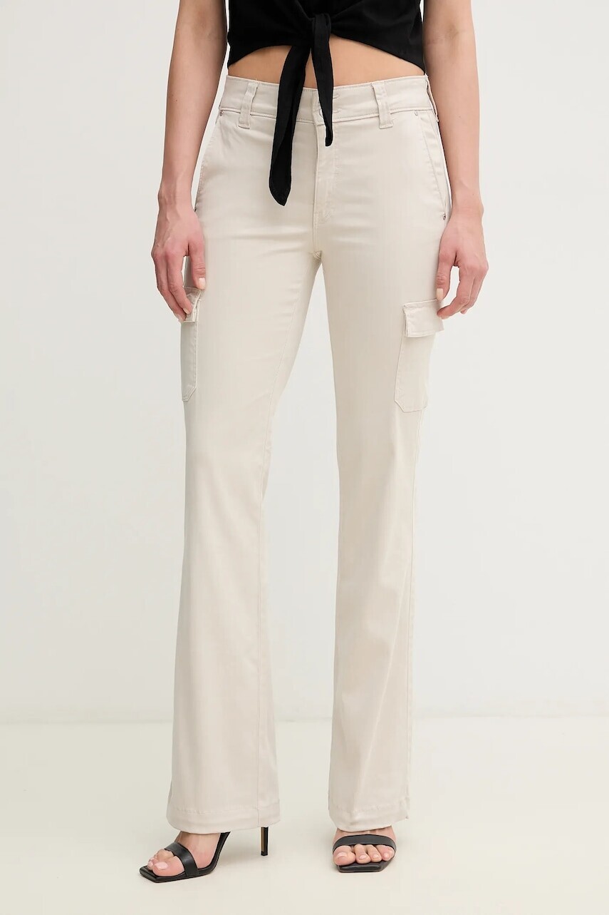 Nohavice Guess béžová farba, rovný strih, vysoký pás, W5GA1B W93CL