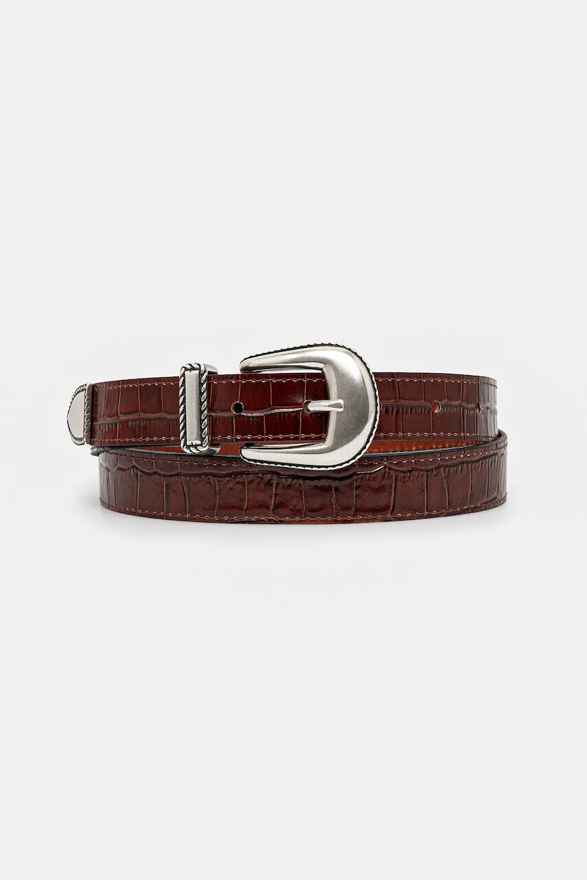 Kožený opasok Drôle de Monsieur La Ceinture Croco pánsky, hnedá farba, G-AC168-LH031-BN