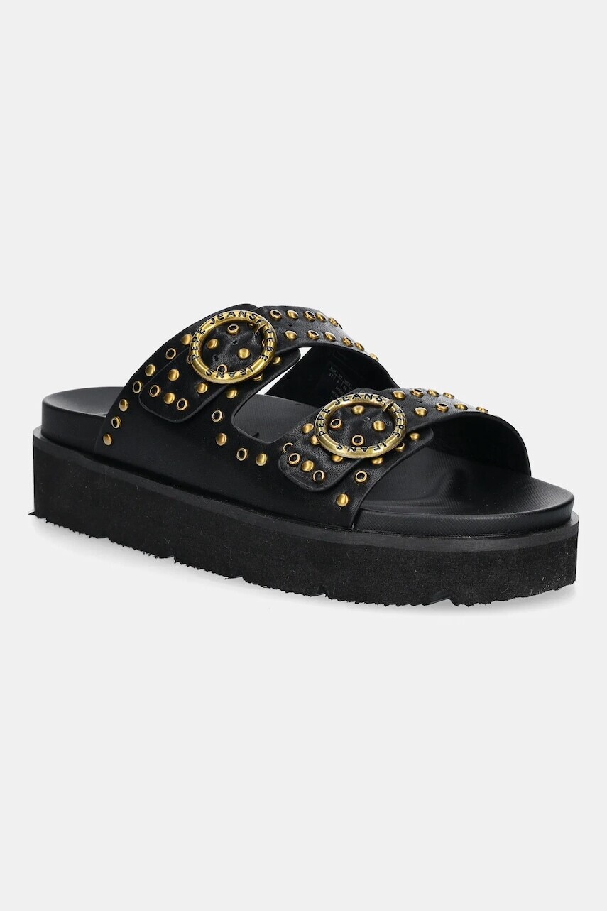 Šľapky Pepe Jeans POLA BUCKLE čierna farba, na platforme, PLS90679
