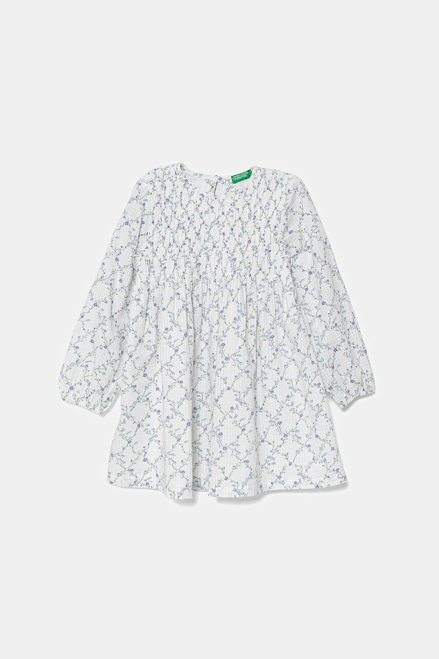 Dievčenské bavlnené šaty United Colors of Benetton biela farba, midi, áčkový strih, 40VFGV028