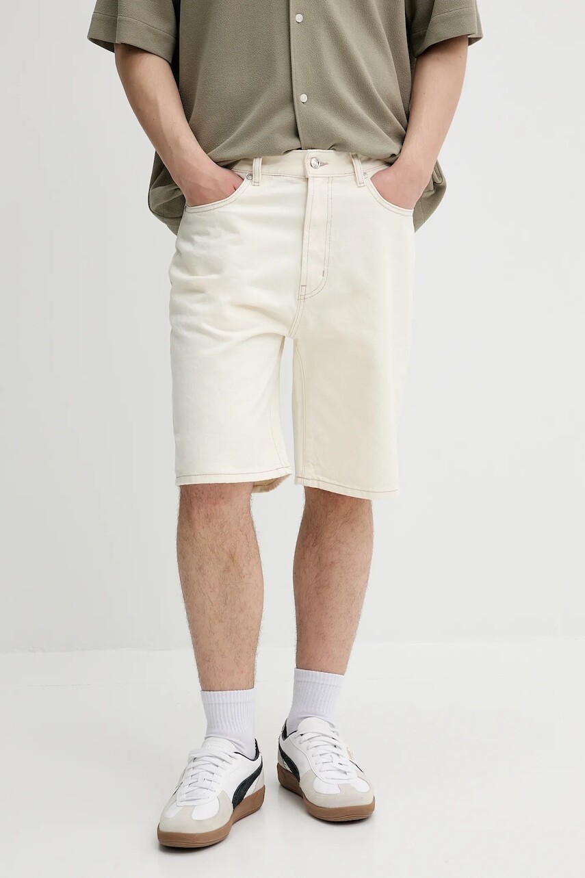 Rifľové krátke nohavice HUGO béžová farba, 50537723