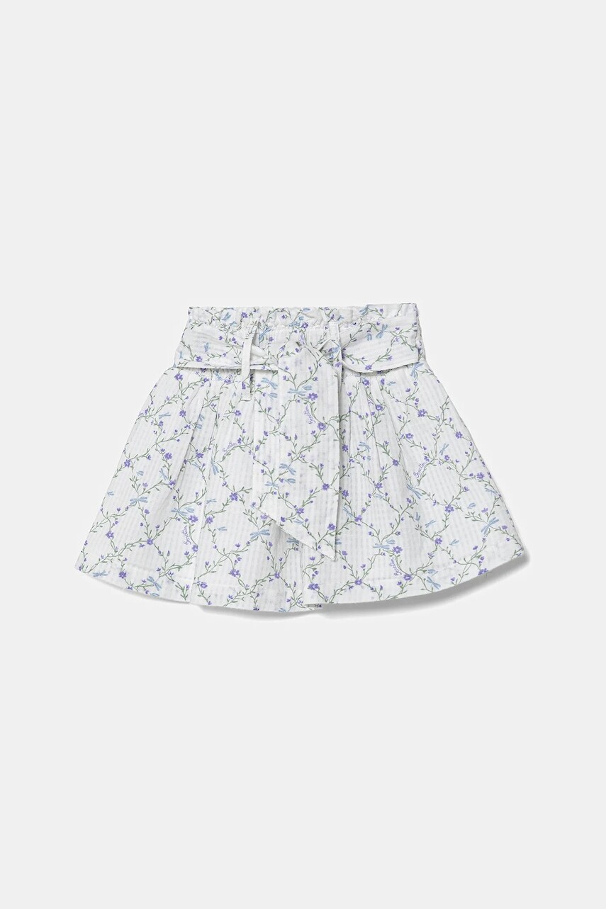 Dievčenská bavlnená sukňa United Colors of Benetton biela farba, mini, áčkový strih, 40VFG0013