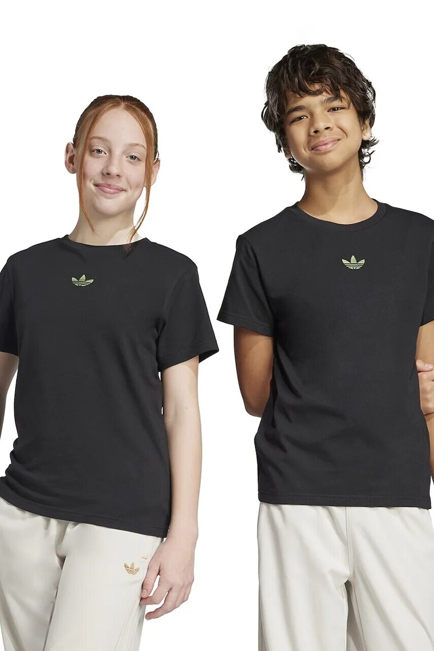 Detské bavlnené tričko adidas Originals čierna farba, s potlačou, JZ9940