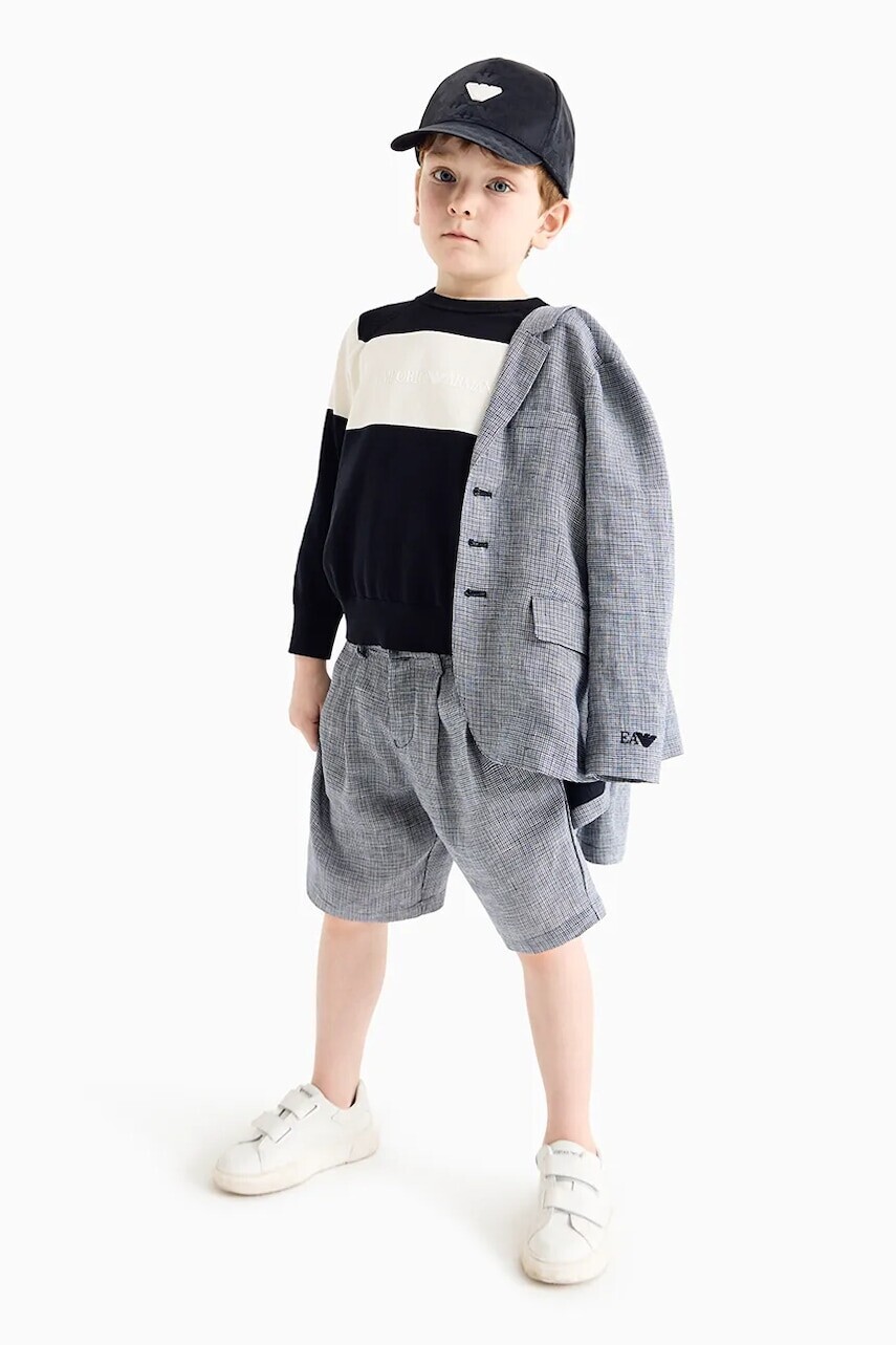 Detský bavlnený sveter Emporio Armani tmavomodrá farba, ľahké, EB000291 AF13951
