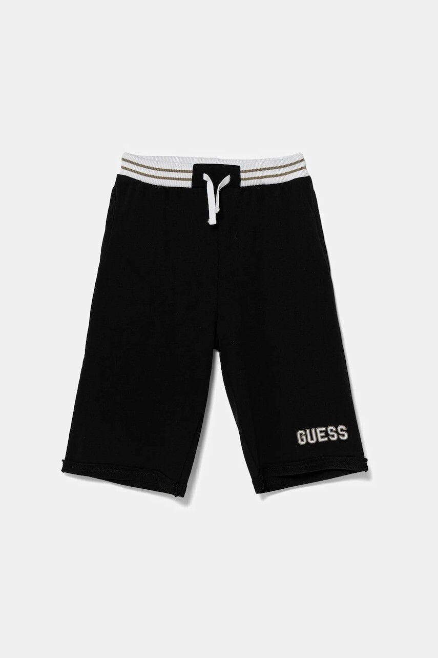Detské bavlnené šortky Guess čierna farba, nastaviteľný pás L5GD12 KA6R4
