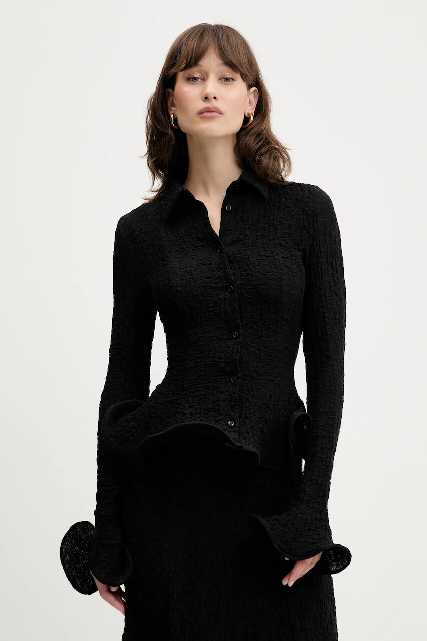Košeľa MSGM čierna farba, slim, s klasickým golierom, 3842MDE08.257317