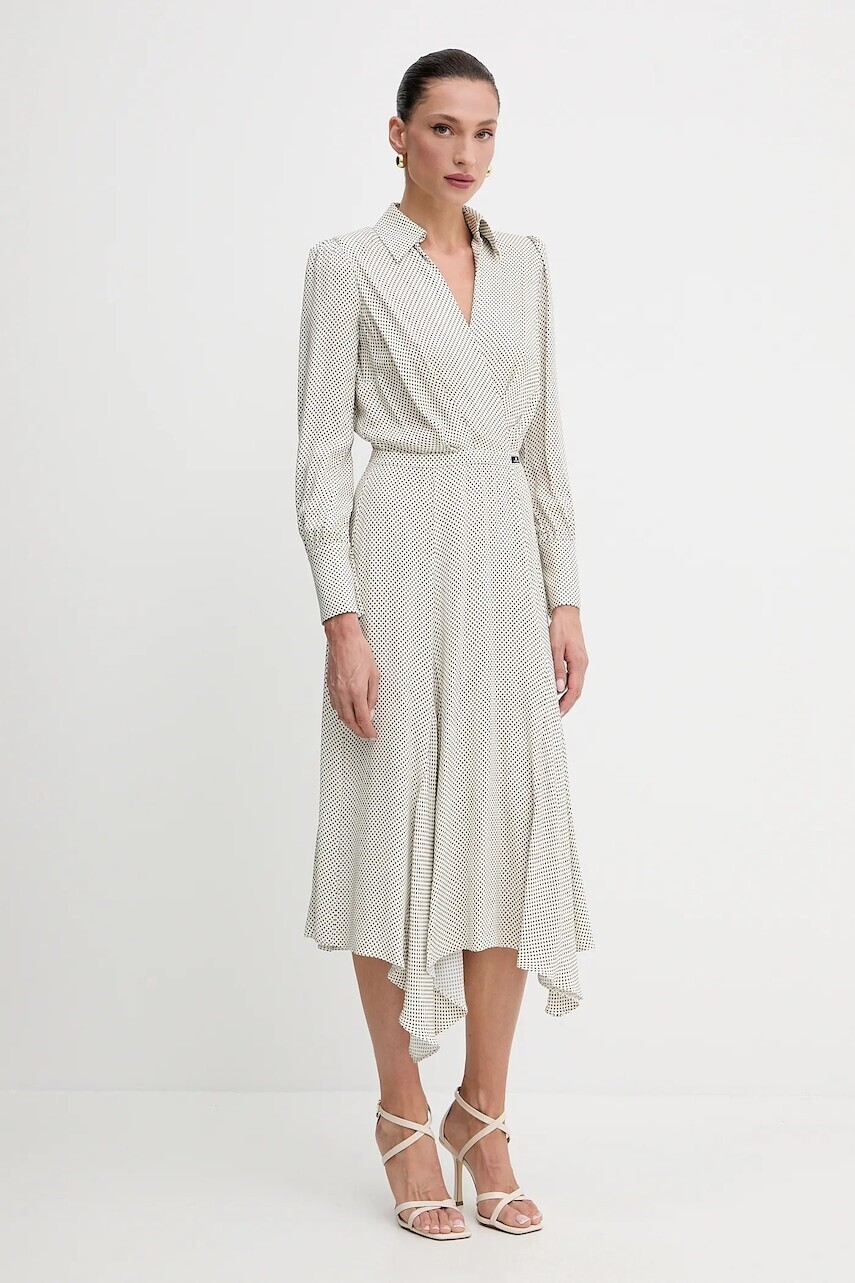 Šaty Elisabetta Franchi béžová farba, midi, áčkový strih, AB86552E2