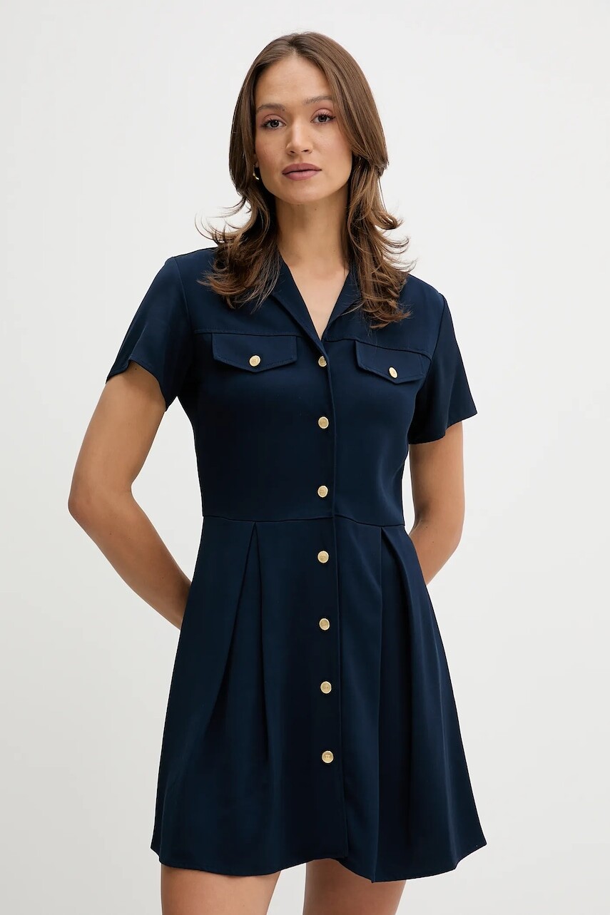 Šaty Tommy Hilfiger tmavomodrá farba, mini, rovný strih, WW0WW45819