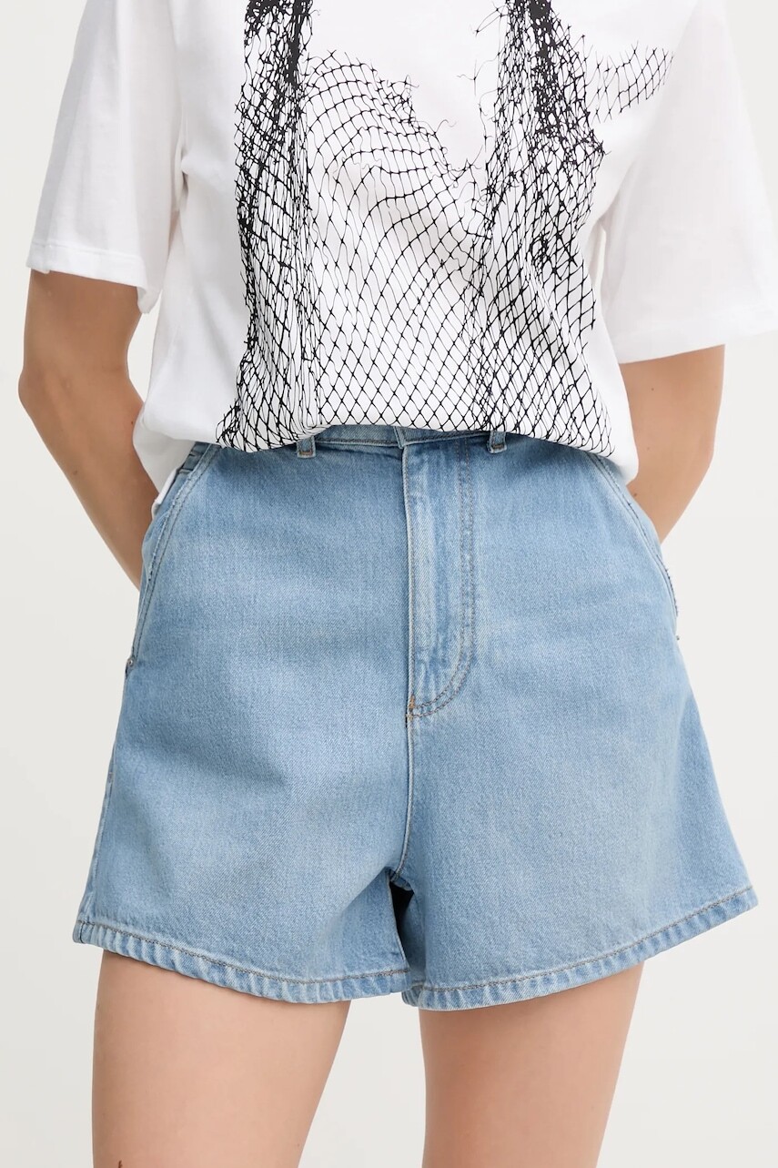 Rifľové krátke nohavice Emporio Armani jednofarebná, vysoký pás, EW001498 AF12675