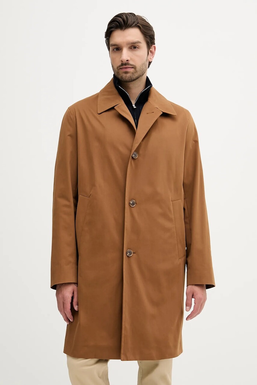 Kabát BOSS hnedá farba, prechodný, oversize, 50545771