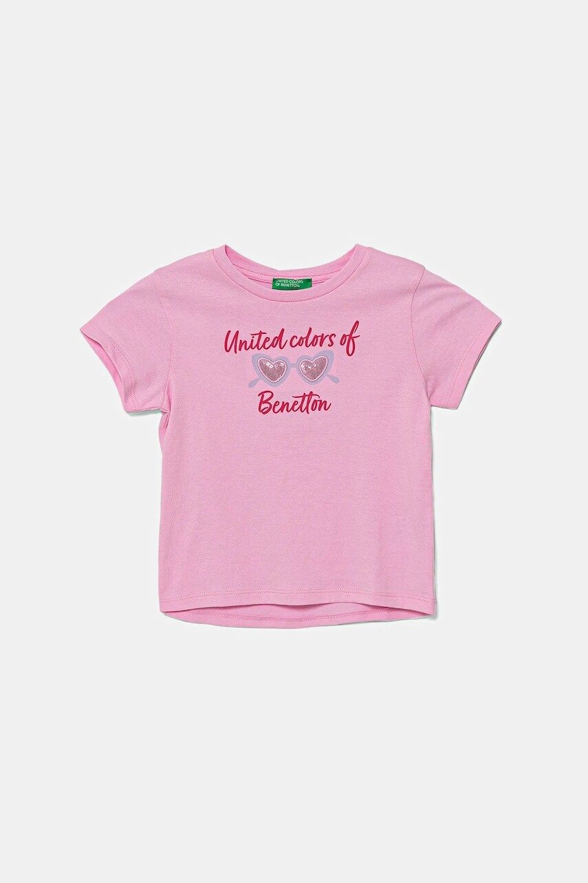 Detské bavlnené tričko United Colors of Benetton ružová farba, 3I1XG10JB