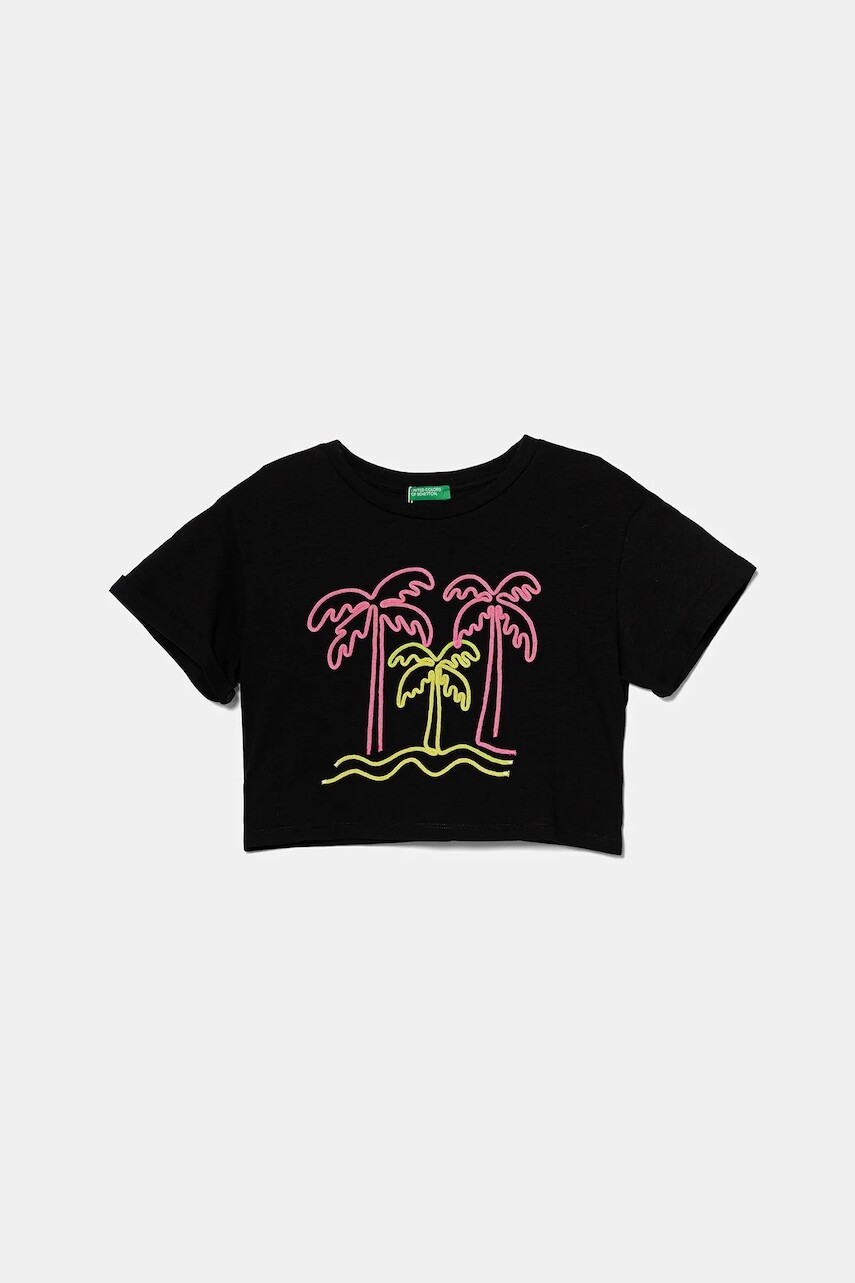 Detské bavlnené tričko United Colors of Benetton čierna farba, 3SDLC10OX