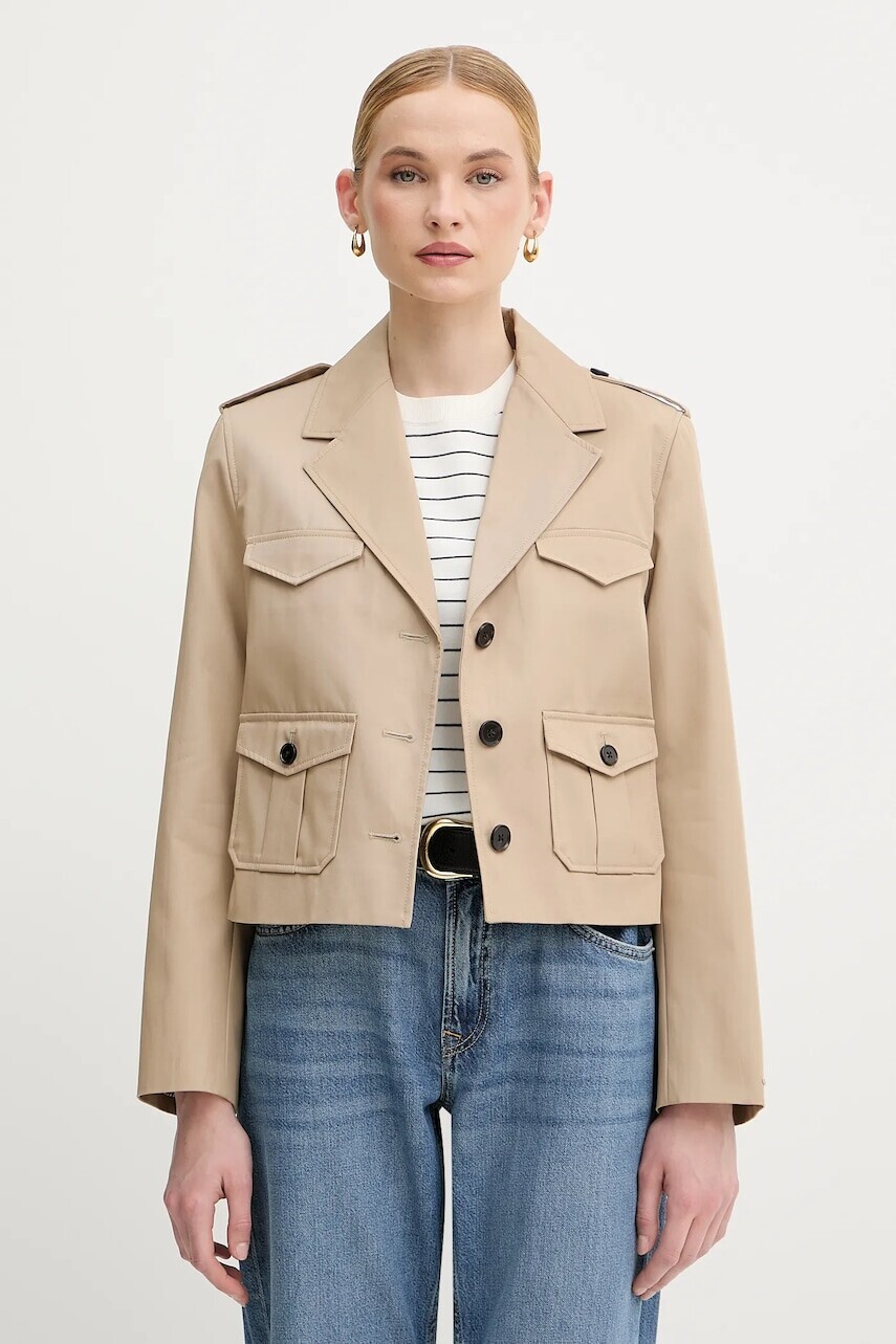 Bavlnená bunda Tommy Hilfiger béžová farba, prechodná, WW0WW47164