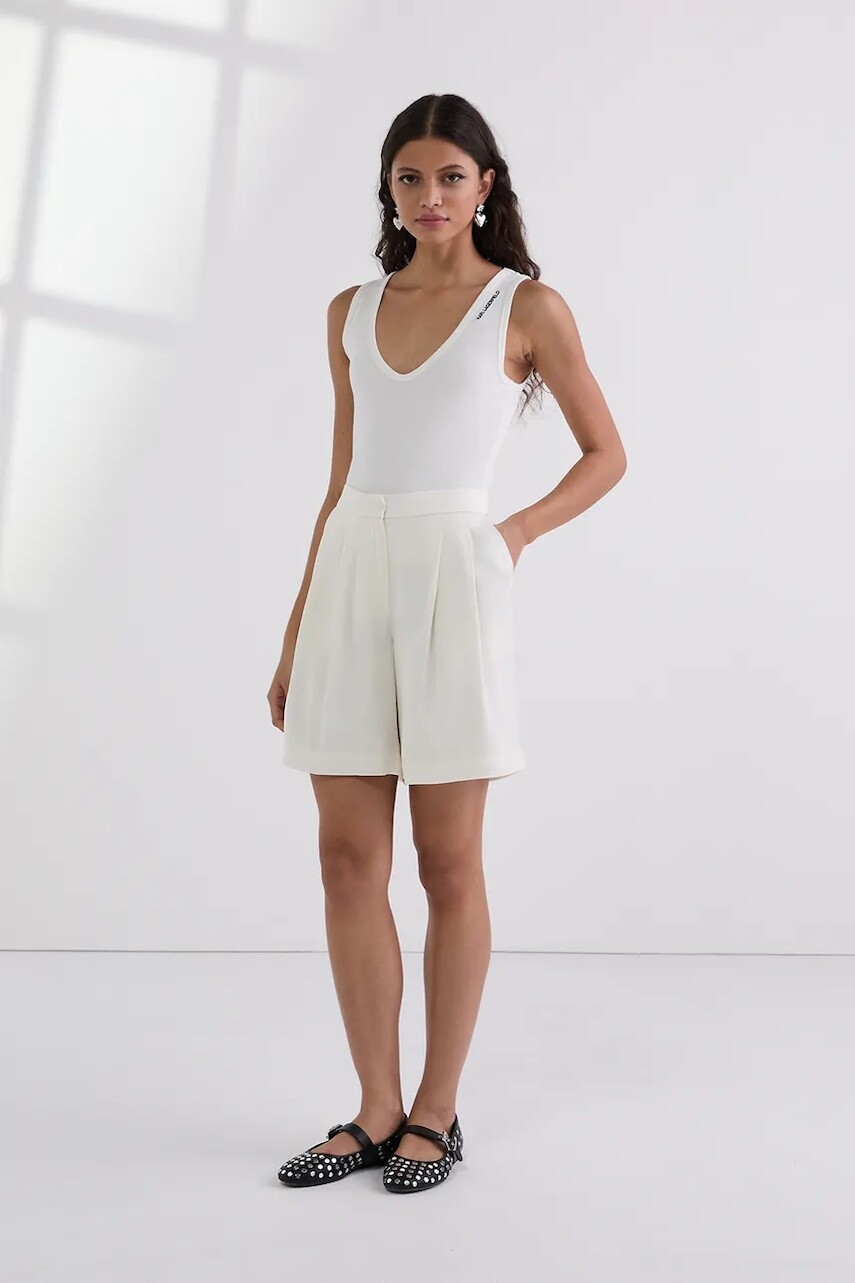 Šortky Karl Lagerfeld béžová farba, jednofarebná, vysoký pás, A3W10097