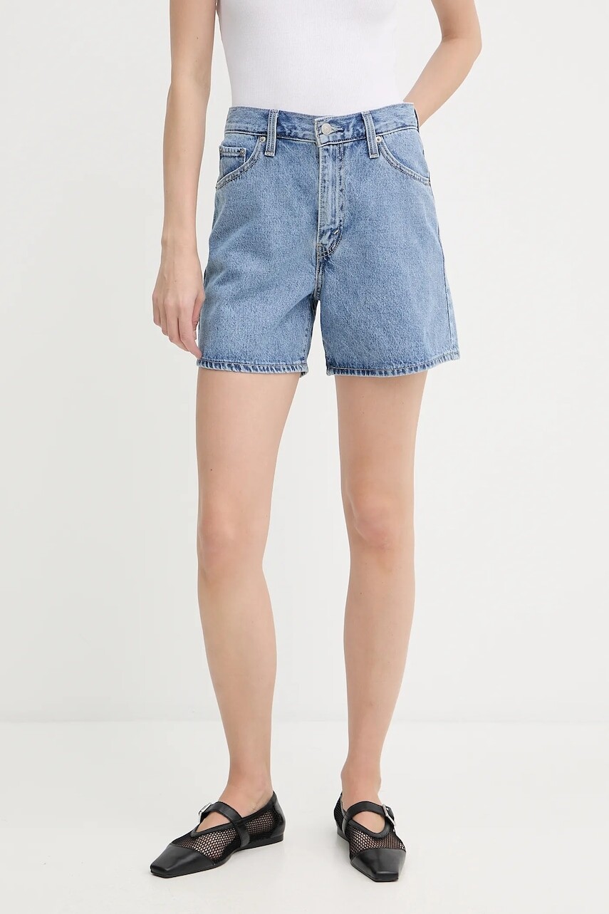 Rifľové krátke nohavice Levi's jednofarebná, vysoký pás, 003KI