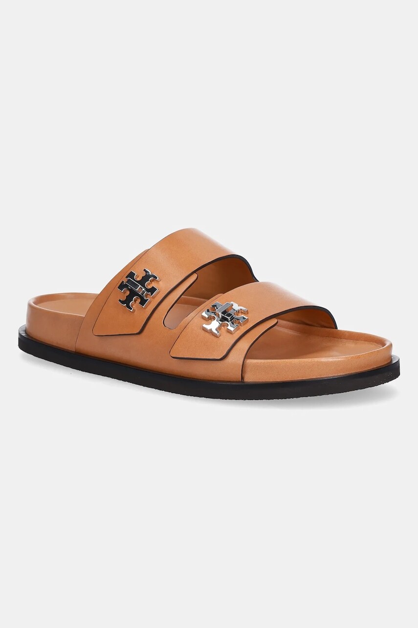 Kožené šľapky Tory Burch T Lock Sport Slide hnedá farba, 166905-250