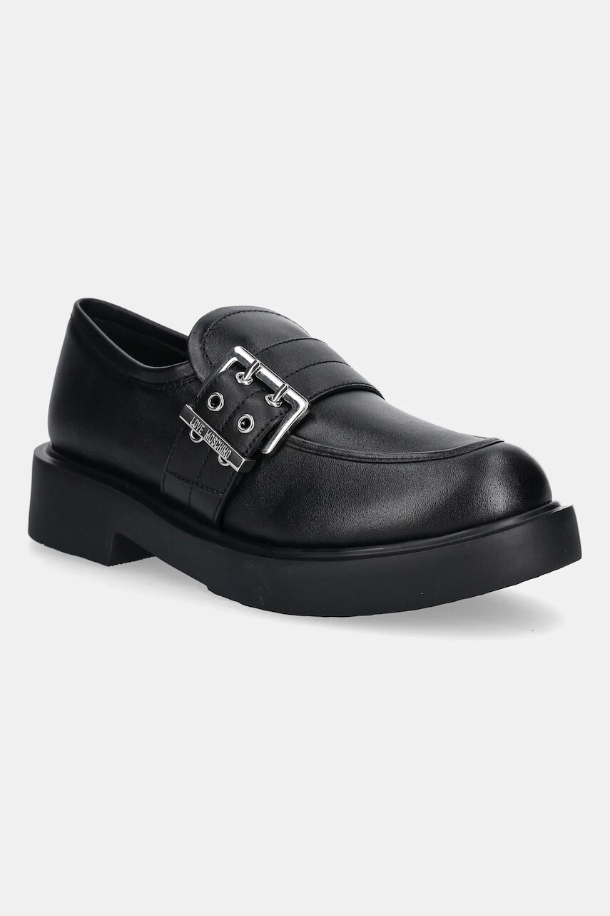 Kožené mokasíny Love Moschino čierna farba, na platforme, JA10134G1NIA000A