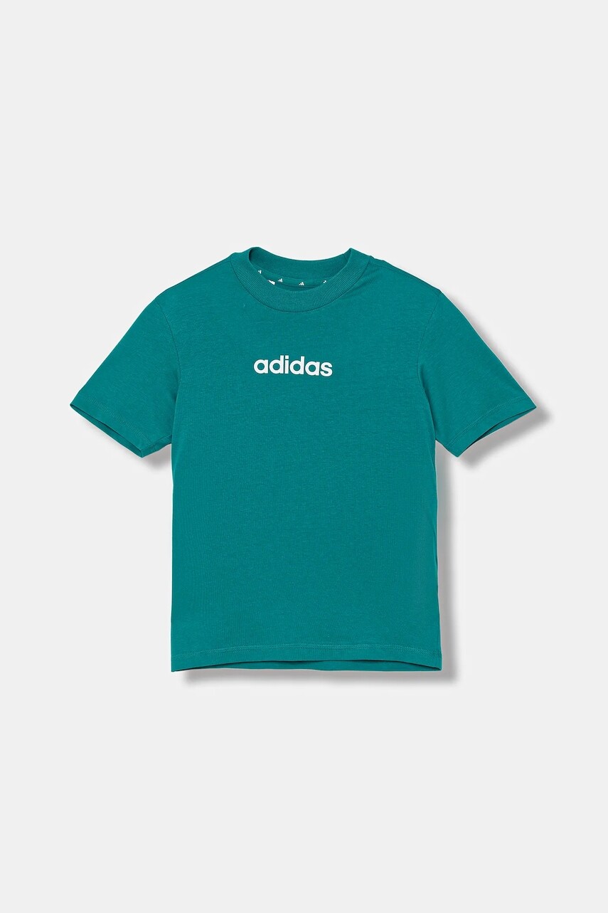 Detské bavlnené tričko adidas tyrkysová farba, s potlačou, JV7541