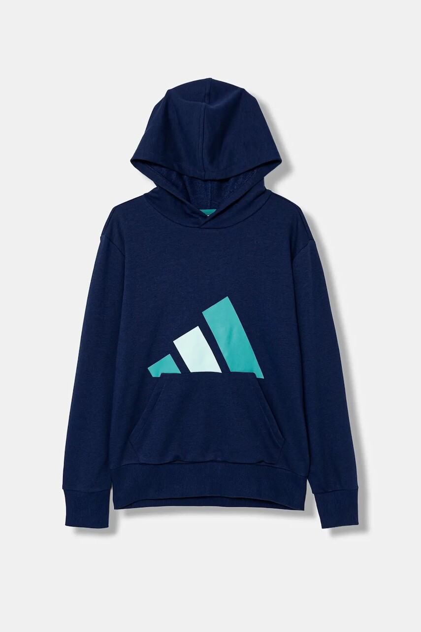 Detská mikina adidas tmavomodrá farba, s kapucňou, s potlačou, KB7312