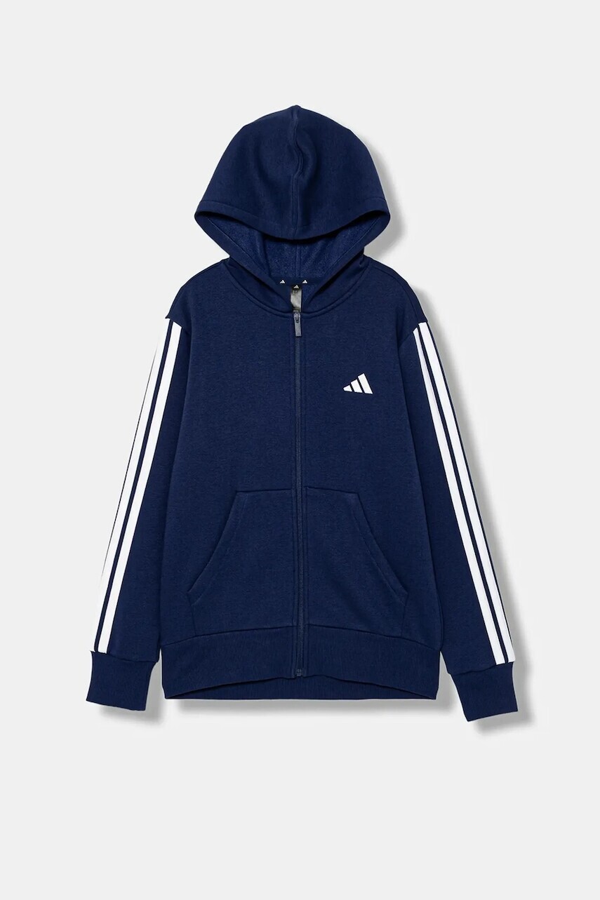 Detská mikina adidas tmavomodrá farba, s kapucňou, s nášivkou, JY4980
