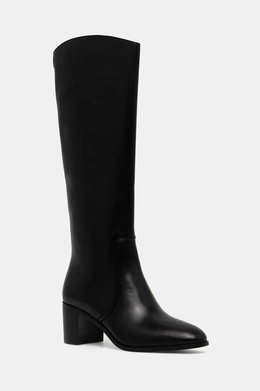 Kožené čižmy Lauren Ralph Lauren Charly čierna farba, na podpätku, 802967813001
