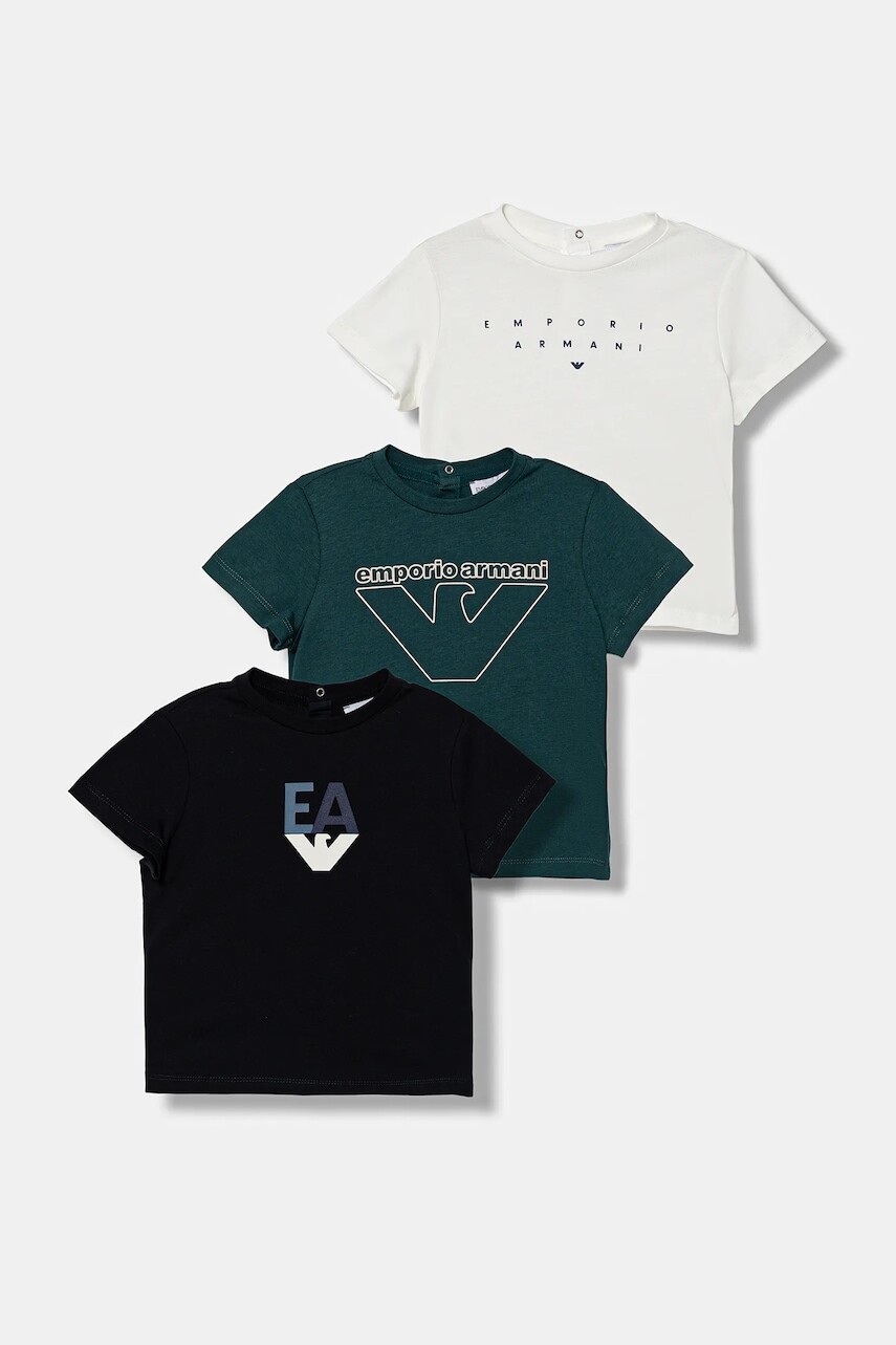 Detské bavlnené tričko Emporio Armani 3-pak tmavomodrá farba, vzorované, EB000823 AF14503