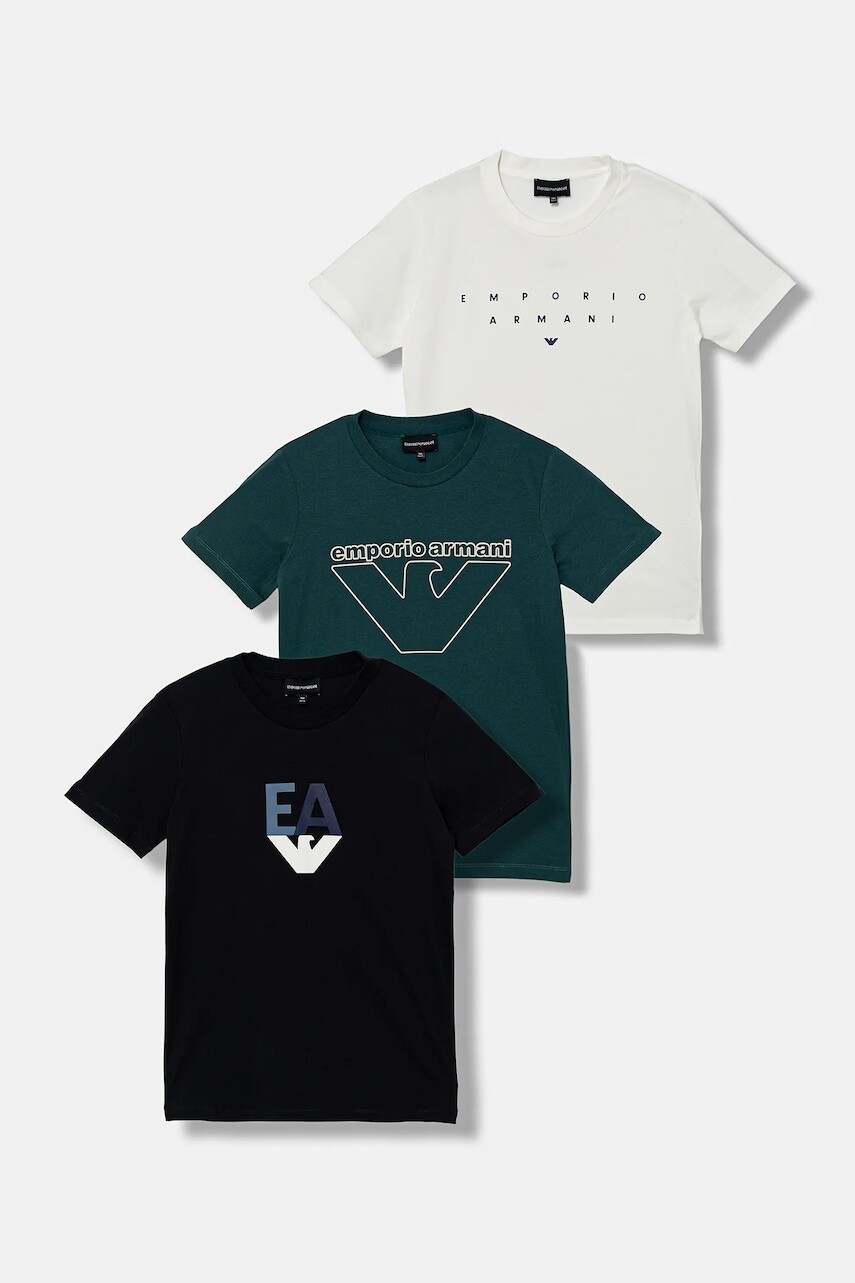 Detské bavlnené tričko Emporio Armani 3-pak tmavomodrá farba, s potlačou, EB000832 AF14503