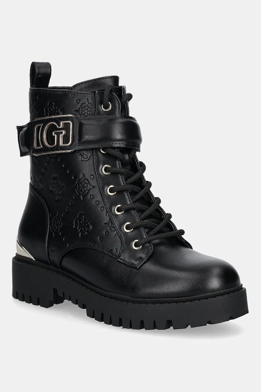 Členkové topánky Guess ORANDA2 čierna farba, na plochom podpätku, FLTORA FAL10