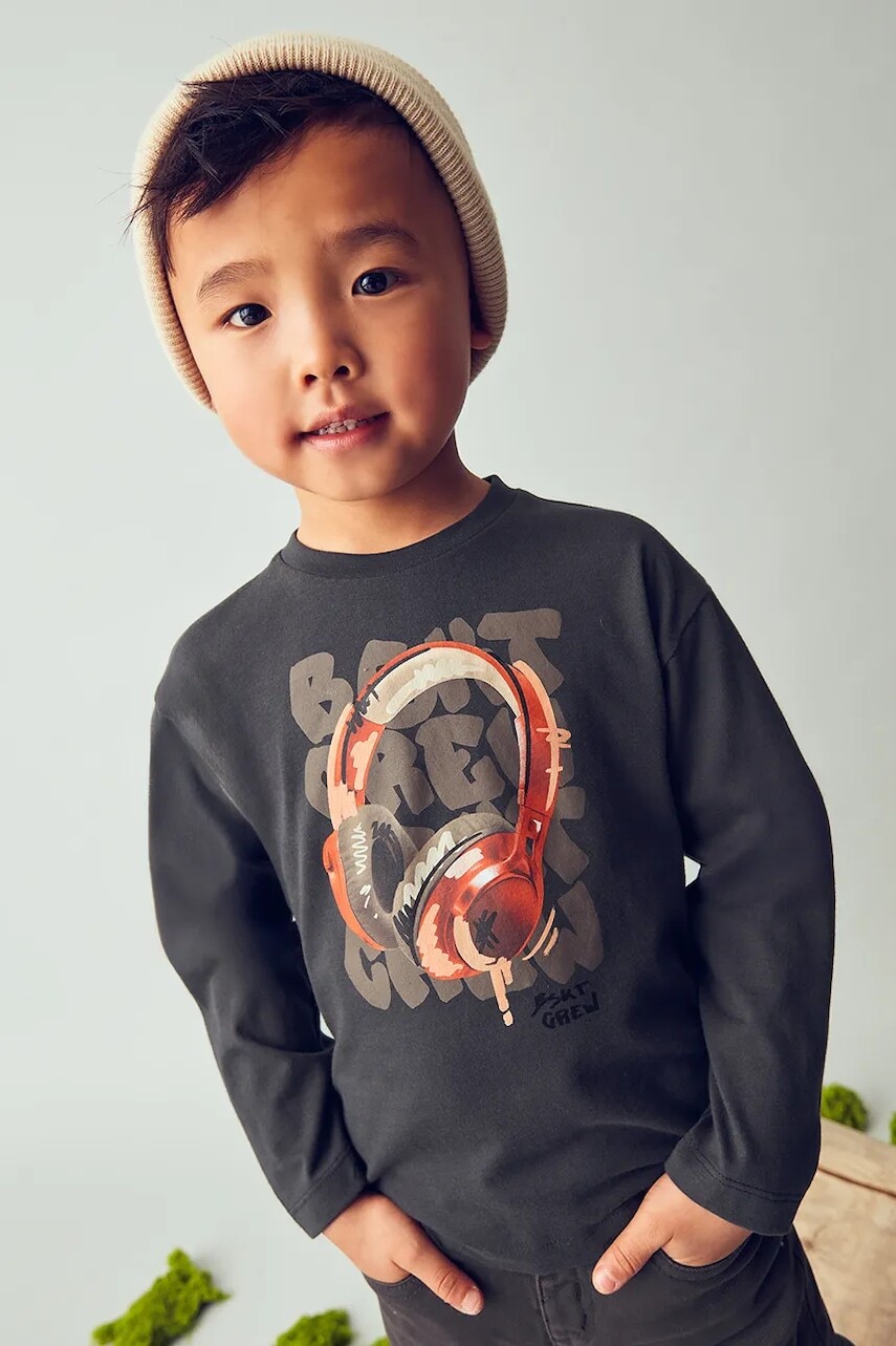 Bavlnené tričko s dlhým rukávom Mayoral čierna farba, 4080