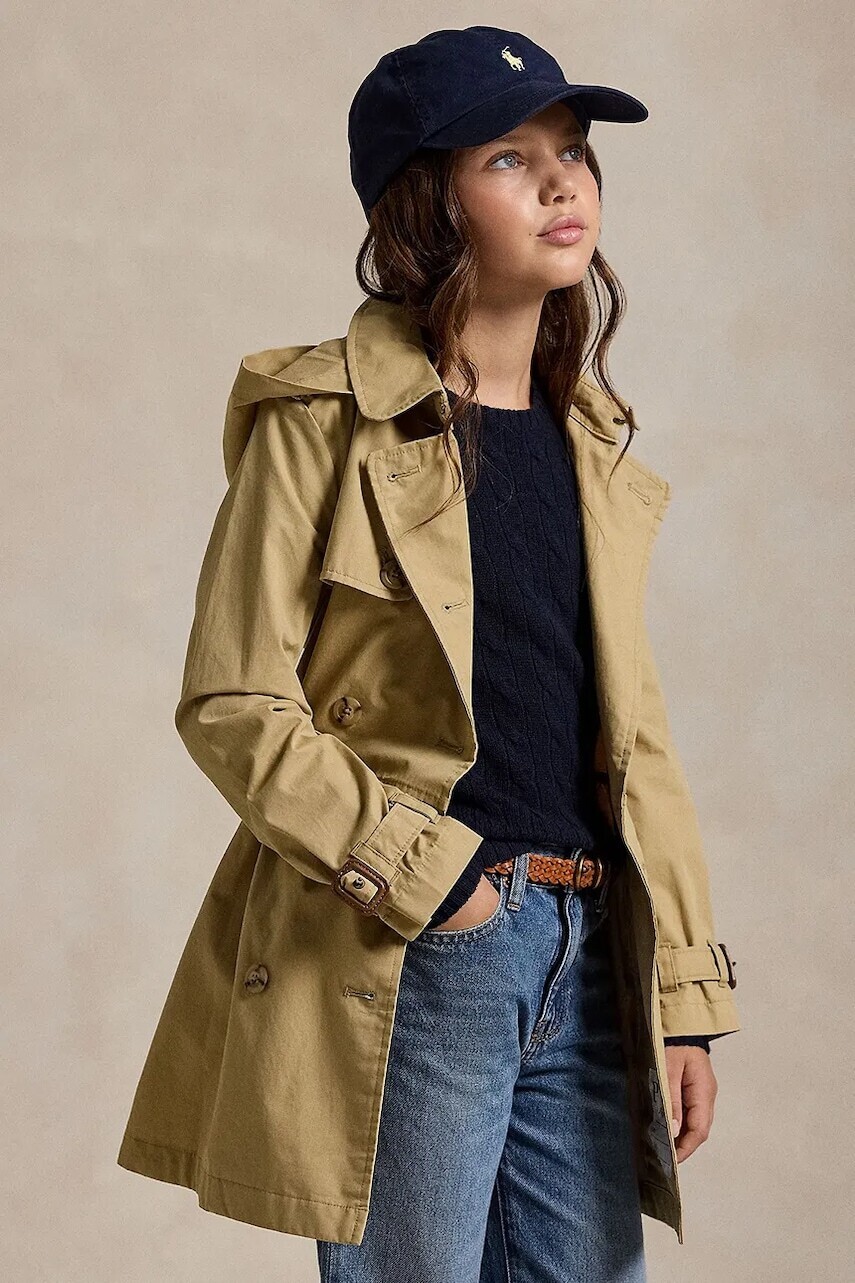 Detský bavlnený trenčkot Polo Ralph Lauren béžová farba, 313915796001