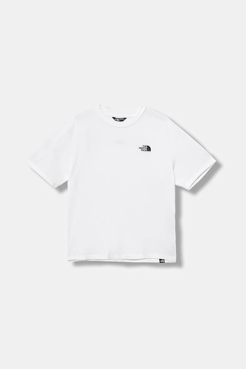 Detské bavlnené tričko The North Face TEEN ESSENTIAL OVERSIZE SS TEE biela farba, s nášivkou, NF0A8EFPFN41