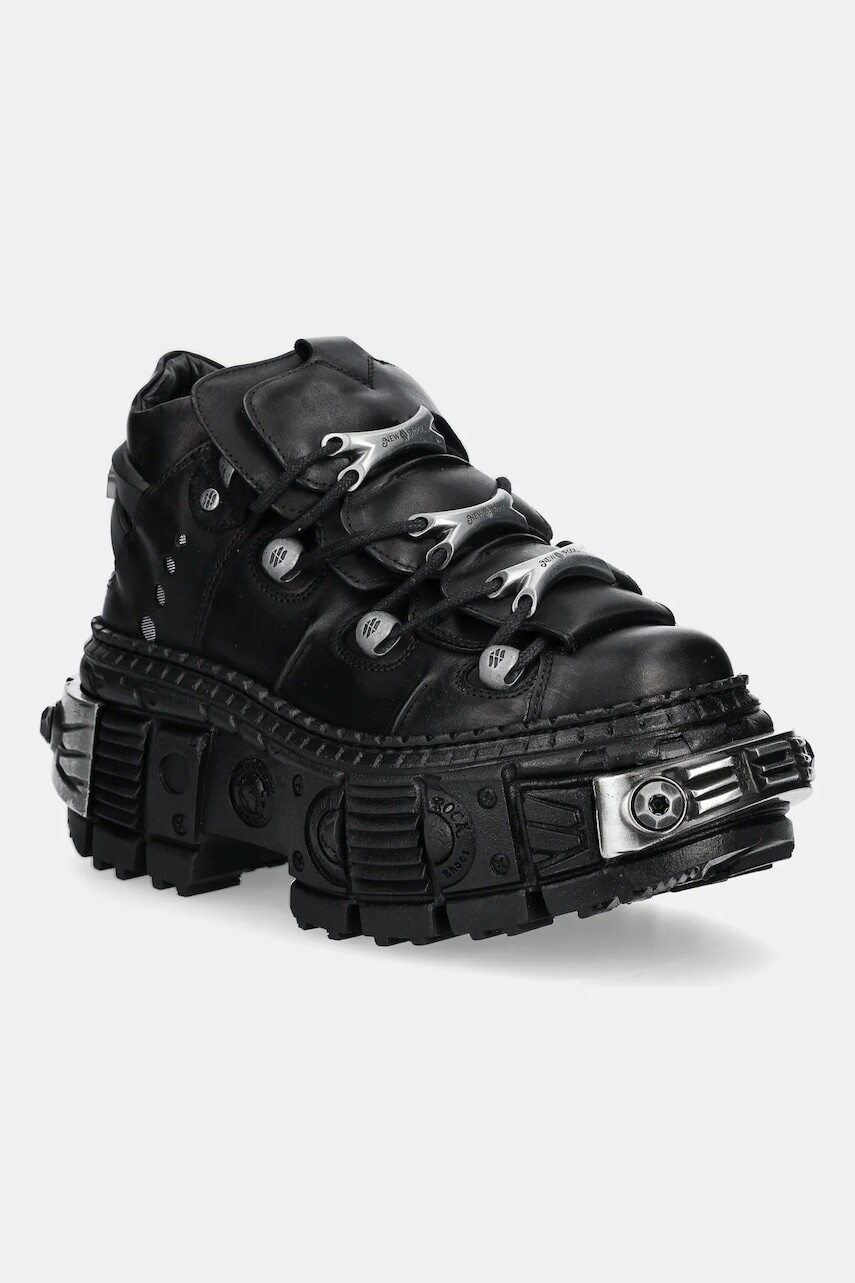 Kožené tenisky New Rock Crust Negro, Tank Casco Negro Power čierna farba, M-WALL106-S10
