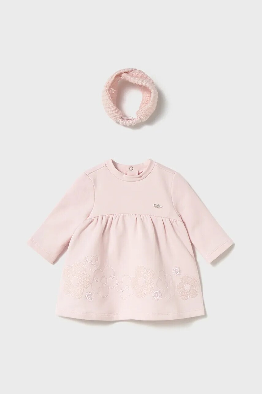 Šaty pre bábätká Mayoral Newborn ružová farba, mini, áčkový strih, 2803