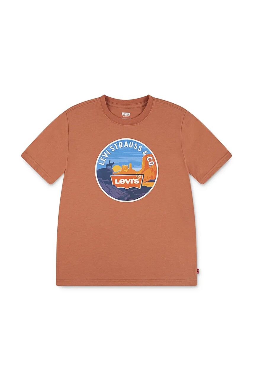 Detské bavlnené tričko Levi's DESERT TRAIL TEE oranžová farba, s potlačou, 8EN993