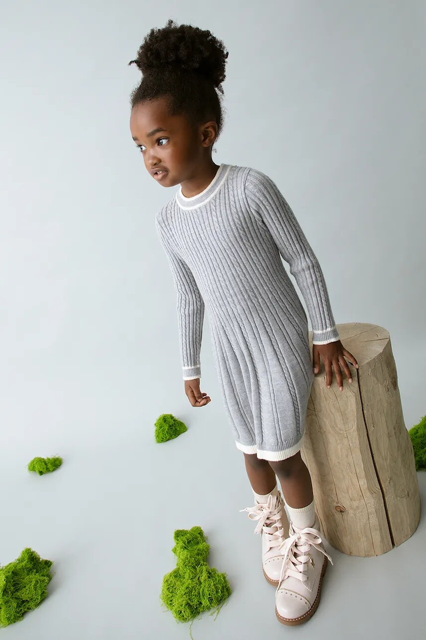 Dievčenské šaty Mayoral šedá farba, mini, áčkový strih, 4920