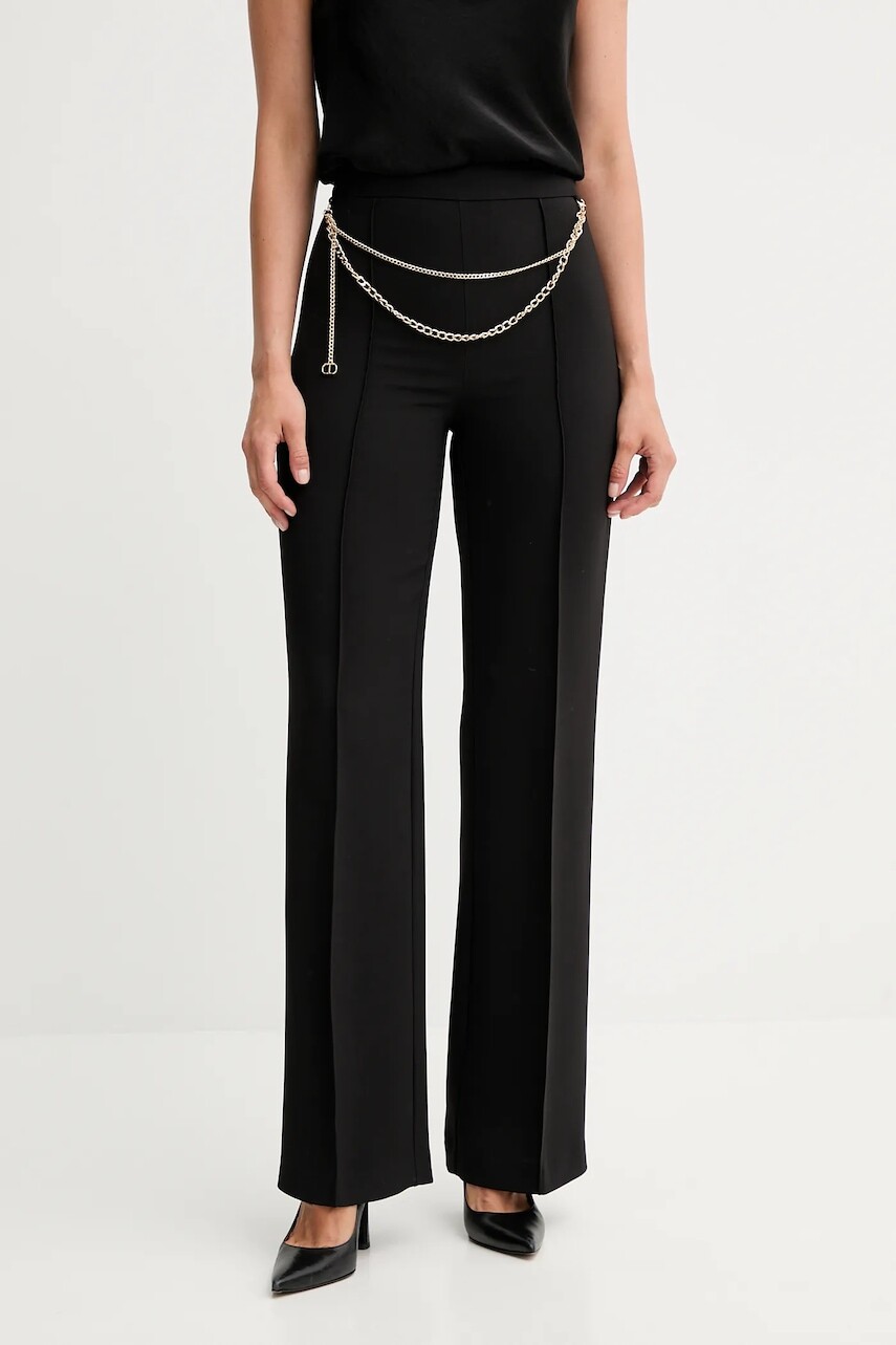 Nohavice Twinset čierna farba, rovný strih, vysoký pás, 252TP2281