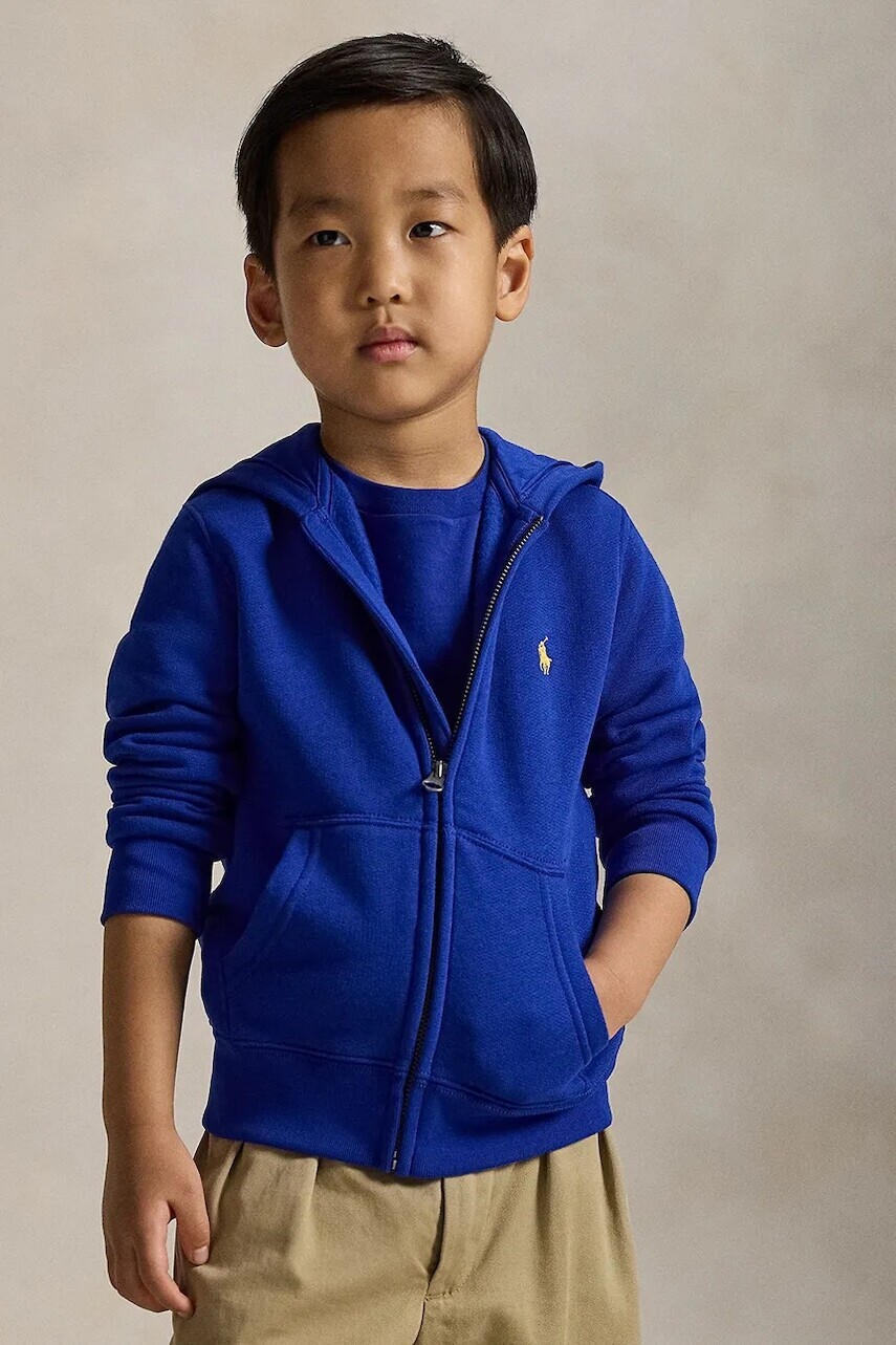 Detská mikina Polo Ralph Lauren modrá farba, s kapucňou, jednofarebná, 322799360054