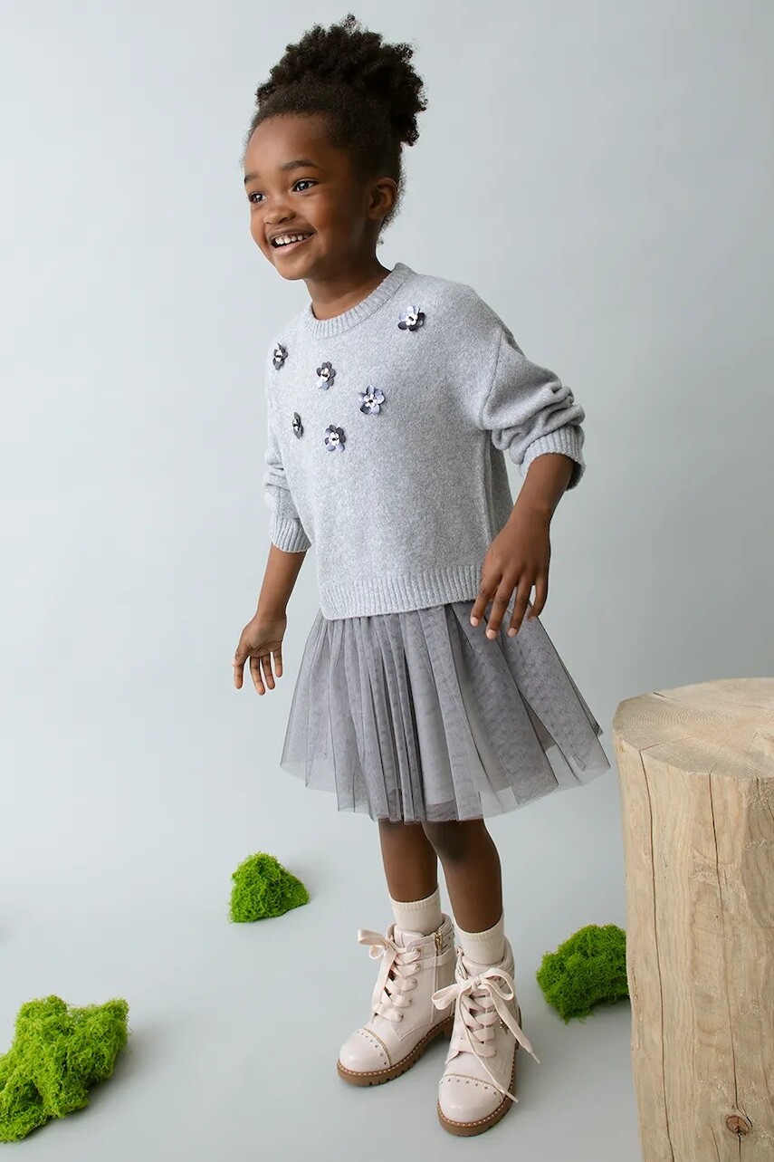 Dievčenské šaty Mayoral šedá farba, mini, áčkový strih, 4918