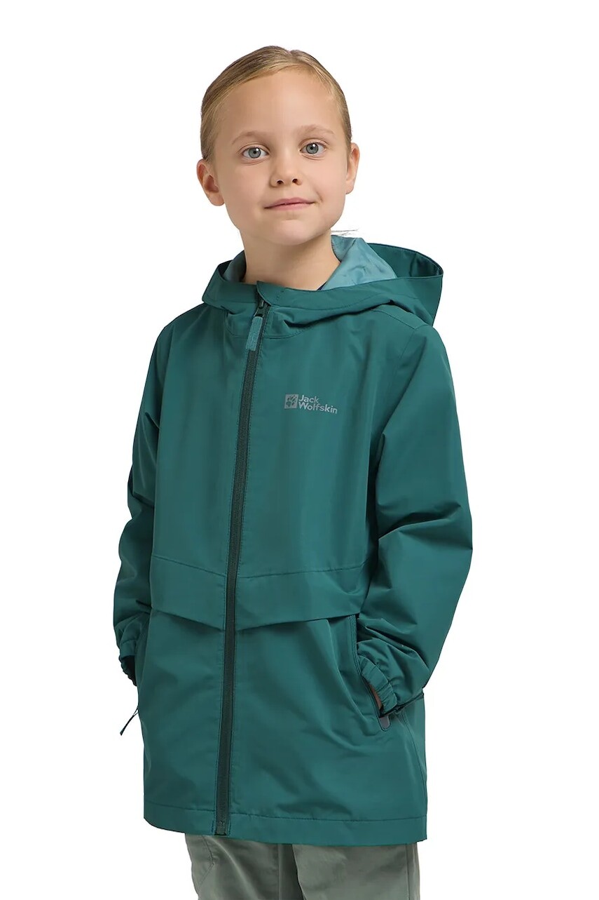Detská nepremokavá bunda Jack Wolfskin MALIMA zelená farba