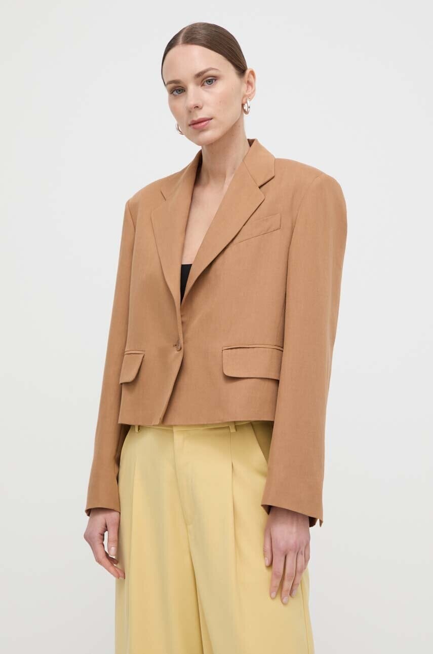 Sako s prímesou ľanu Weekend Max Mara hnedá farba, jednoradové, jednofarebné, 2415041062600