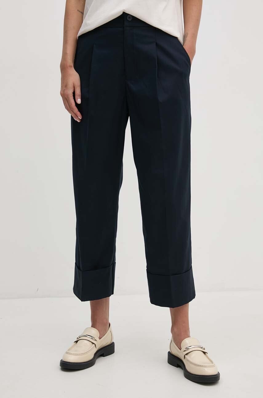 Nohavice Lauren Ralph Lauren dámske, tmavomodrá farba, rovné, vysoký pás