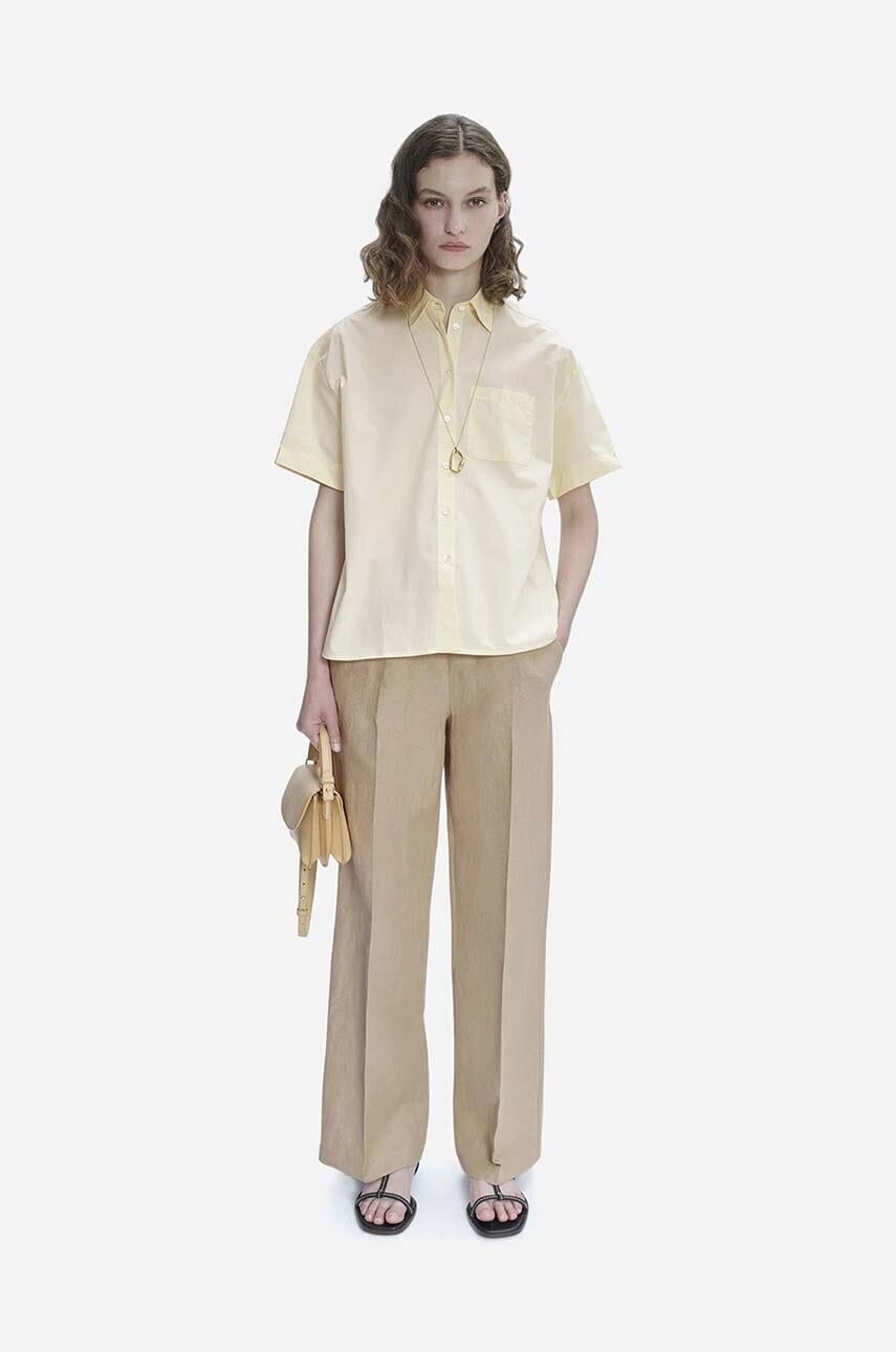 Ľanové nohavice A.P.C. Pantalon Carlota béžová farba, rovné, stredne vysoký pás, LIAEO-F08426 BEIGE