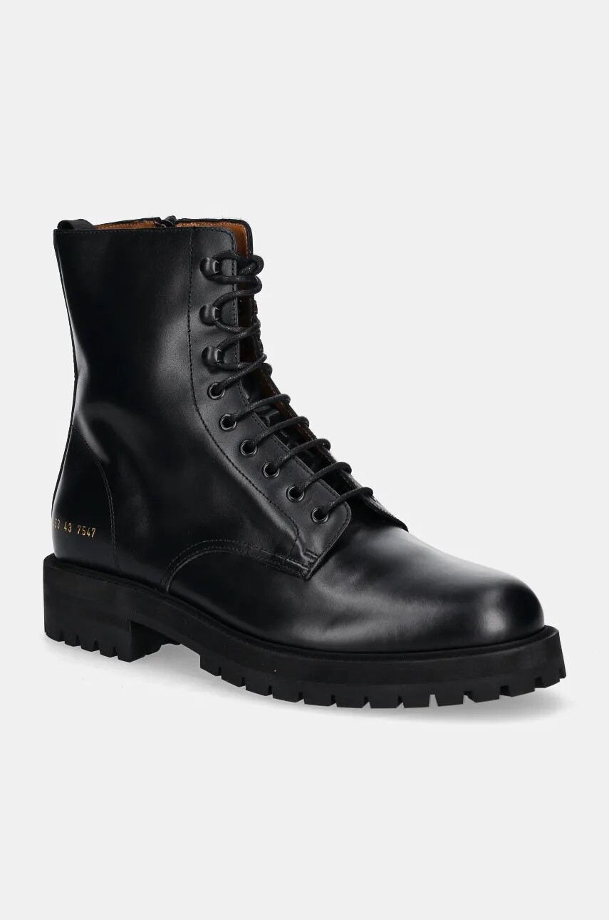 Kožené členkové topánky Common Projects Combat pánske, čierna farba, 2453