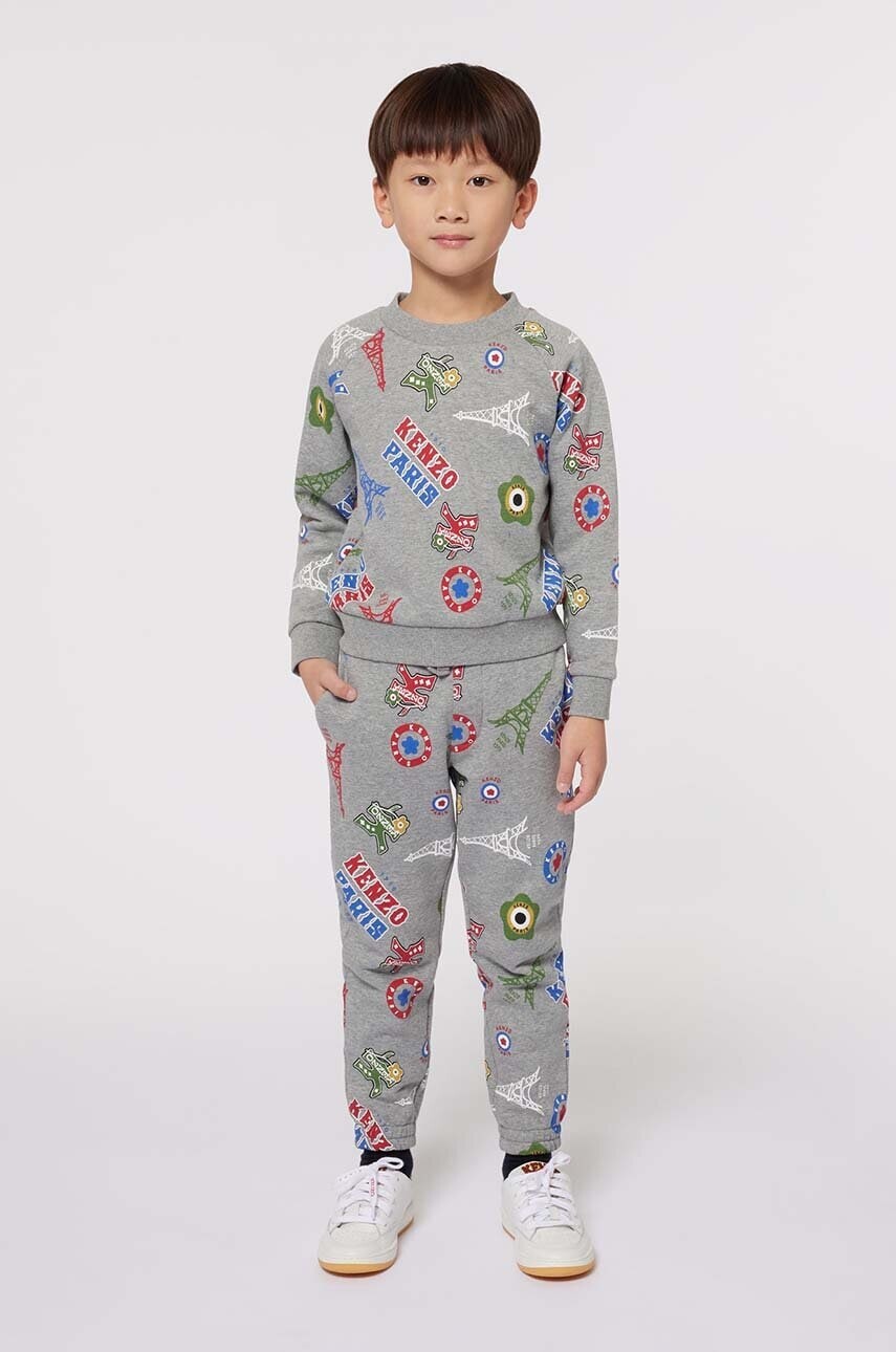 Bavlnená mikina Kenzo Kids šedá farba, vzorovaná, K60774