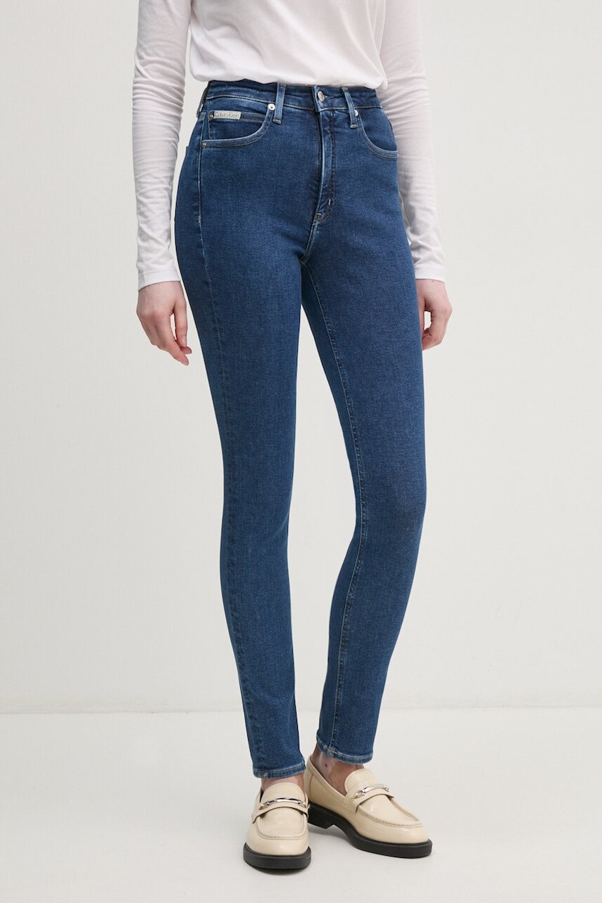 Rifle Calvin Klein Jeans dámske, tmavomodrá farba, J20J224017