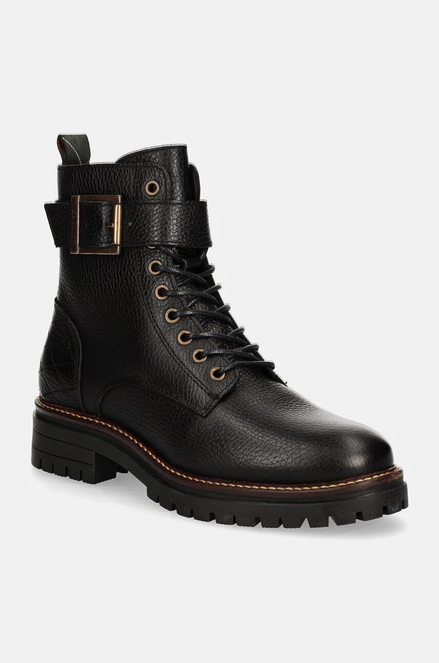 Členkové topánky Barbour Heidi dámske, čierna farba, na plochom podpätku, LFO0637BK52