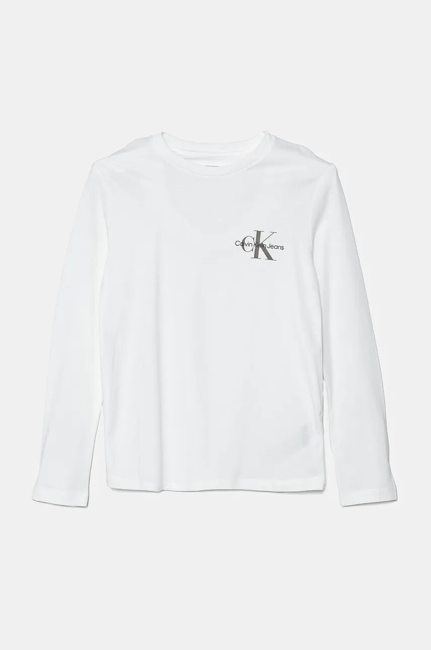 Detské tričko s dlhým rukávom Calvin Klein Jeans biela farba, s potlačou, IU0IU00677