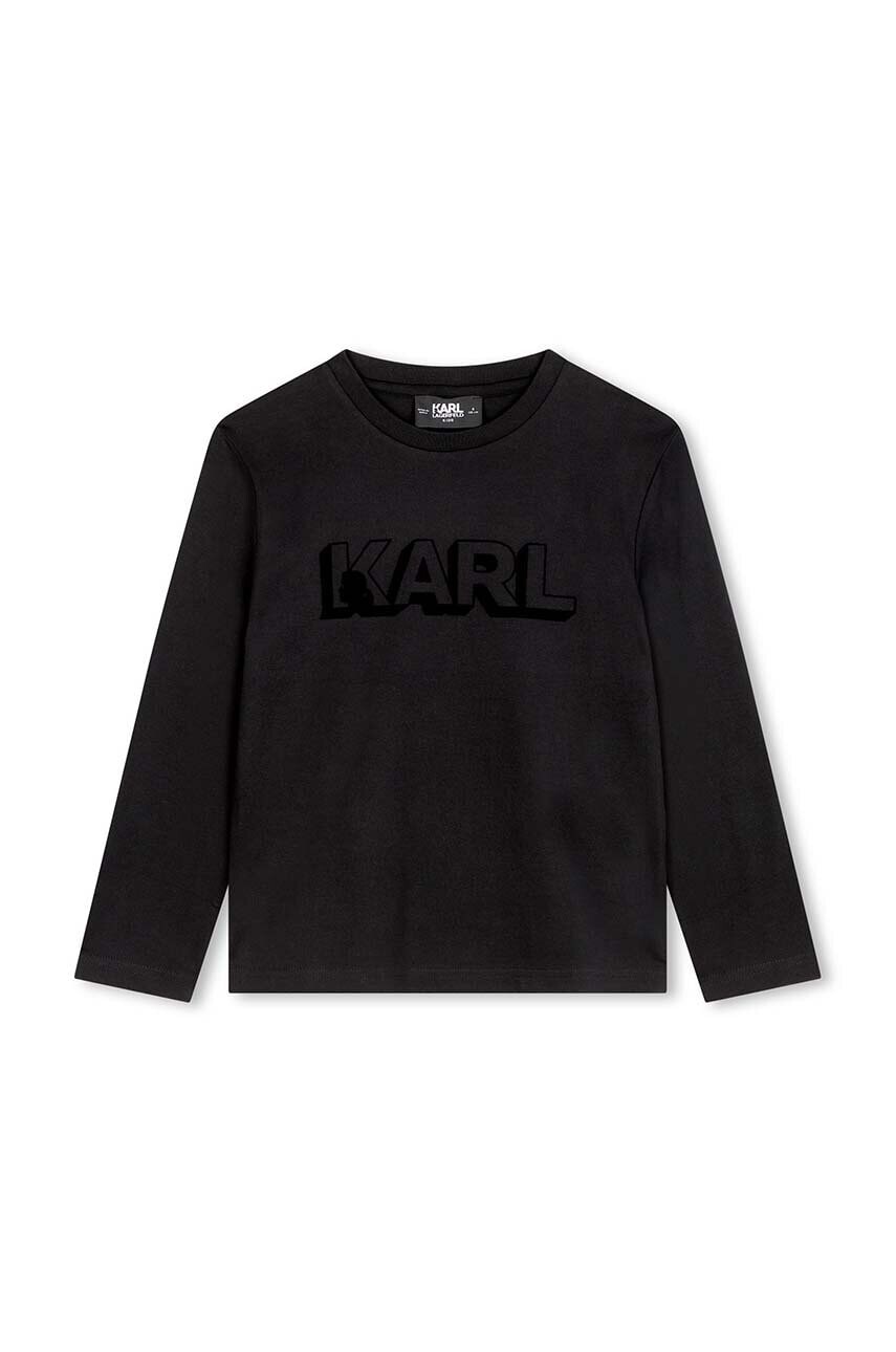 Detská bavlnená košeľa s dlhým rukávom Karl Lagerfeld čierna farba, s potlačou, Z30357